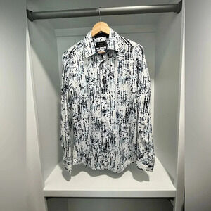 St Lynn men’s blue and white patterned dress shirt 100% organic cotton Large